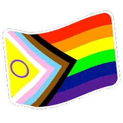 Rainbow Flag with Yellow Triangle and Purple Circle