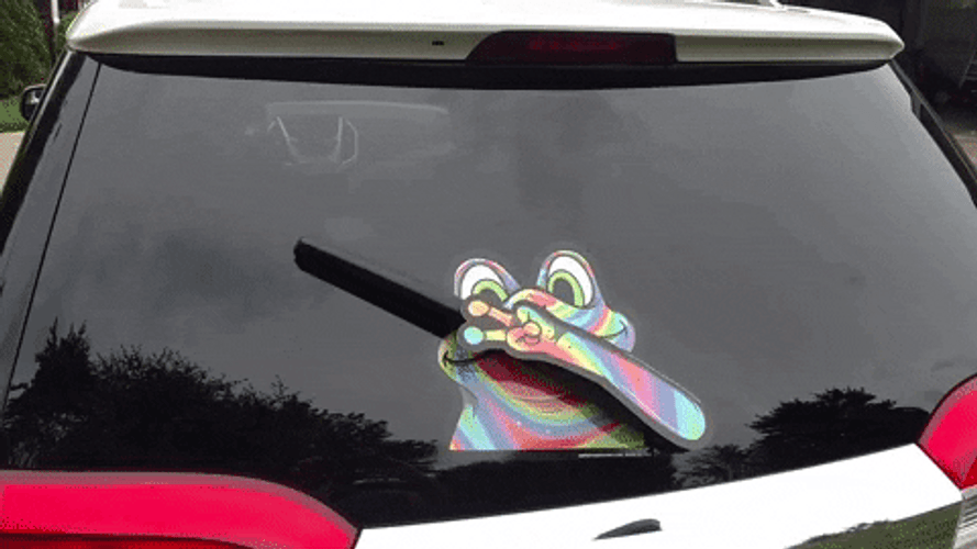 Rainbow Frog Windshield Wiper Waving GIF