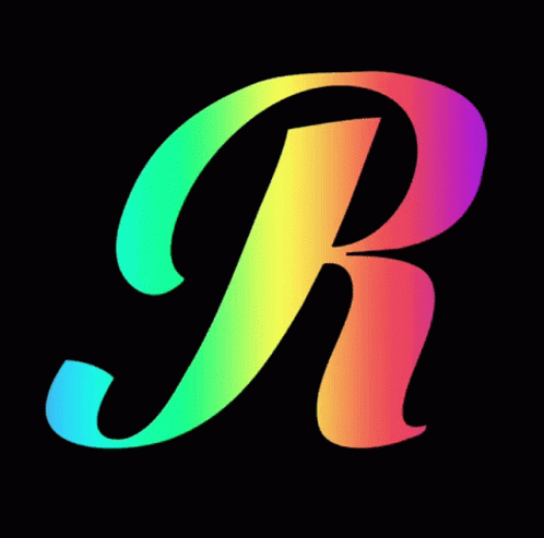 Rainbow Outlined Letter R On Black Background GIF