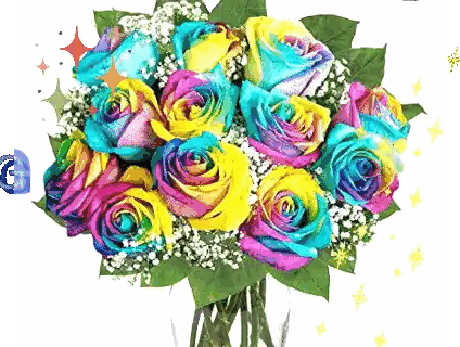 Rainbow Roses and Baby's Breath Bouquet