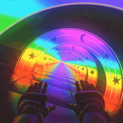 Rainbow Tunnel With Stars And Moon GIF