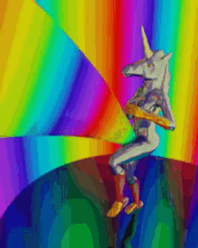 Rainbow Unicorn Holding Sword