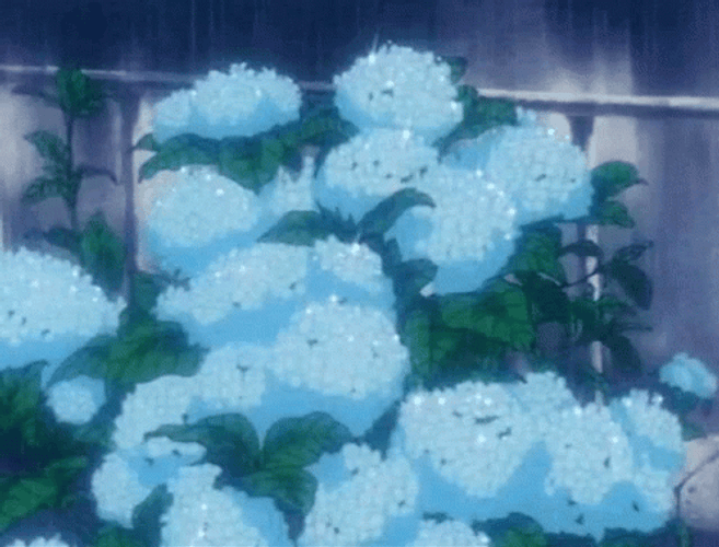 Raining On Blue Anime Flower GIF