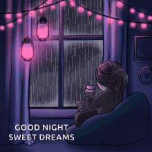 Raining Outside Coffee Good Night Sweet Dreams Fairy Lights GIF