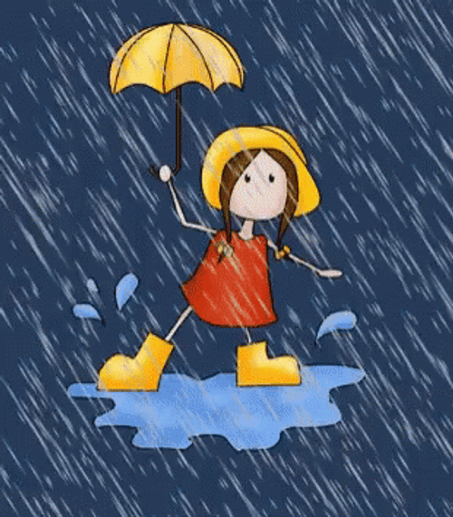 Rainy Day Girl Holding Yellow Umbrella GIF