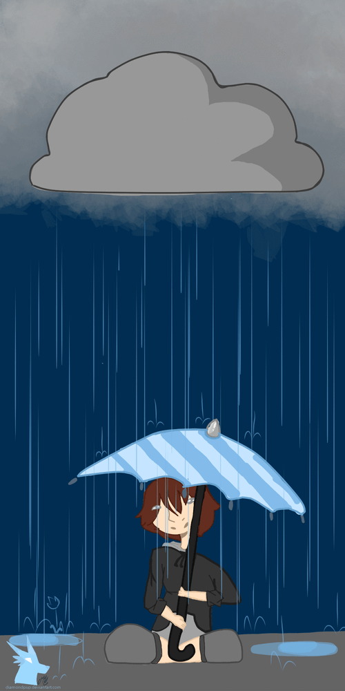 Rainy Day Sad Girl Holding Umbrella GIF