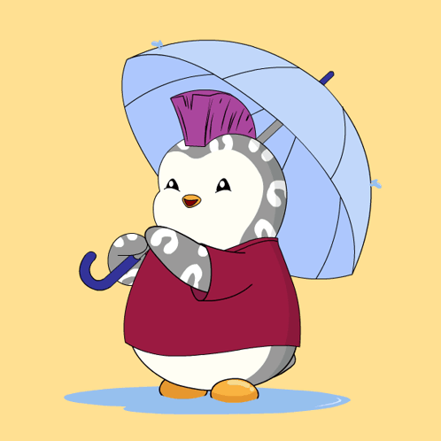 Rainy Friday Pudgy Penguin Spinning Umbrella GIF