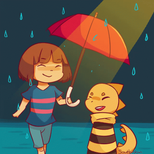 Rainy Friday Undertale Characters Sharing Umbrella GIF