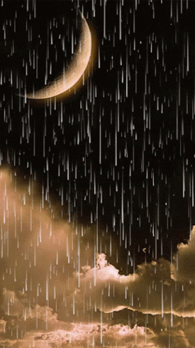 Rainy Night Shining Moon Rain Falling GIF