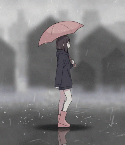 Rainy Saturday Anime Girl Walking GIF