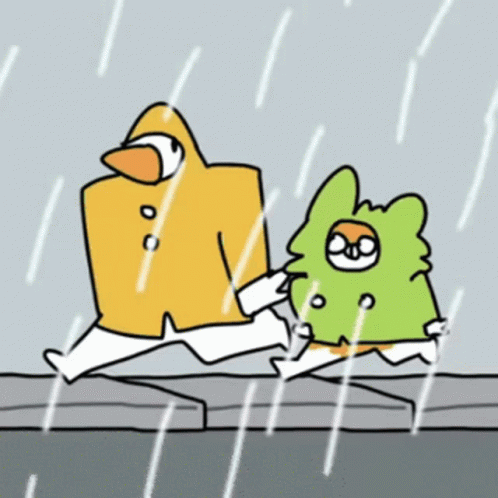 Rainy Saturday Cartoon Characters Running In The Rain GIF