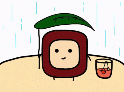 Rainy Wednesday Cartoon Character With Leaf Umbrella GIF