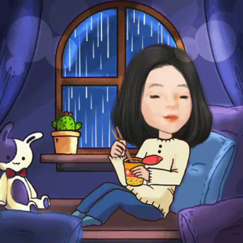 Rainy Wednesday Girl Eating Ramen Beside Window GIF
