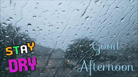 Rainy Window Saying Stay Dry And Good Afternoon GIF