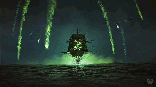 Raised Jolly Roger In The Dark Sea GIF