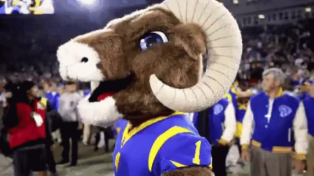 Ram Mascot in Blue and Yellow Uniform Number 1