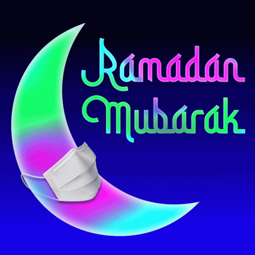 Ramadan Mubarak Crescent Moon Rainbow Color With Mask GIF