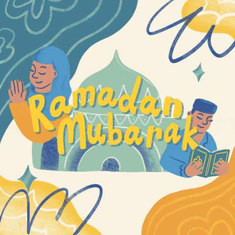 Ramadan Mubarak Praying Woman And Reading Man Animation GIF