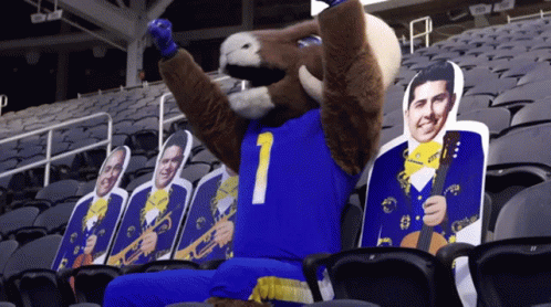 Rams Rampage Mascot Sitting On Bleachers GIF