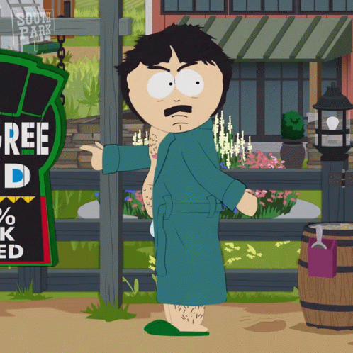 Randy From South Park Is Standing In Front Of A Sign That Says Free D. GIF