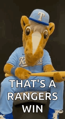 Rangers Mascot Holding Bat