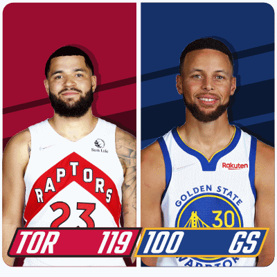 Raptors and Warriors Basketball Players Standing Together