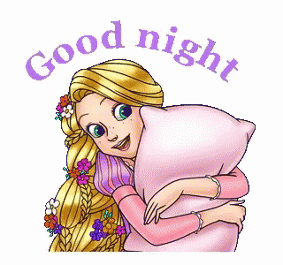 Rapunzel From Tangled Is Hugging A Pink Pillow And Says Good Night . GIF