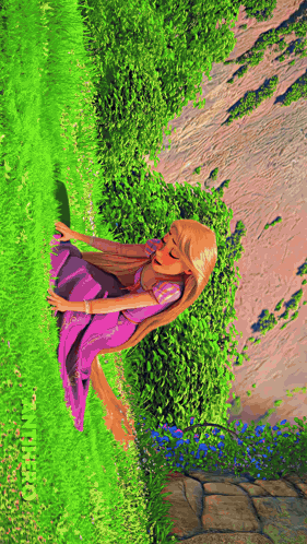 Rapunzel From Tangled Is Laying In The Grass GIF