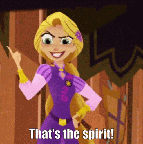 Rapunzel From Tangled Is Pointing Up And Saying That 'S The Spirit ! GIF