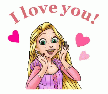 Rapunzel From Tangled Is Surrounded By Pink Hearts And The Words I Love You GIF