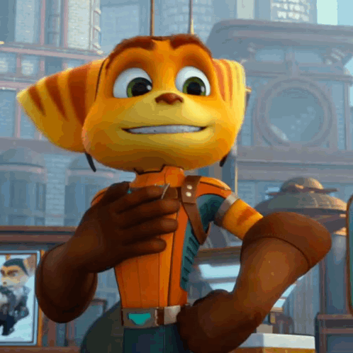 Ratchet and Clank Character Smiling Holding Something