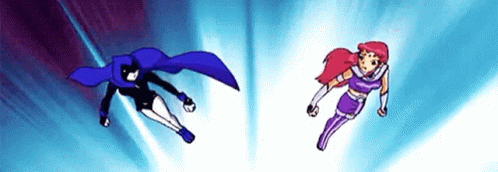Raven And Starfire Flying From Teen Titans Go GIF