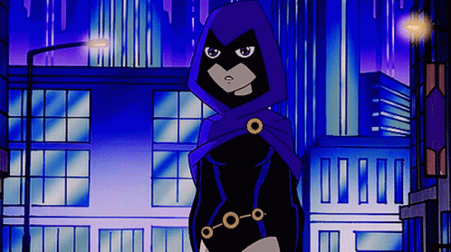 Raven From Teen Titans Go In Front Of Blue Building GIF