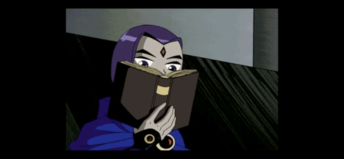 Raven From Teen Titans Is Reading A Book In A Dark Room GIF