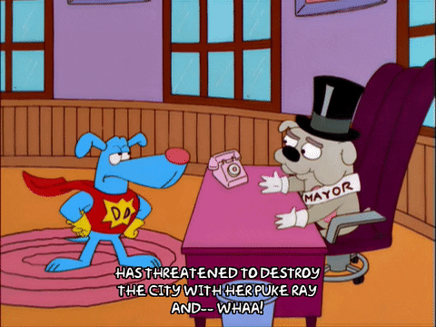 Raygun Shooting Mayor Danger Dog Shocked GIF