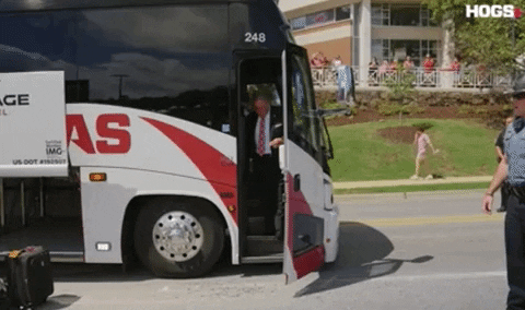 Razorbacks Coach Walking Out Of Bus GIF