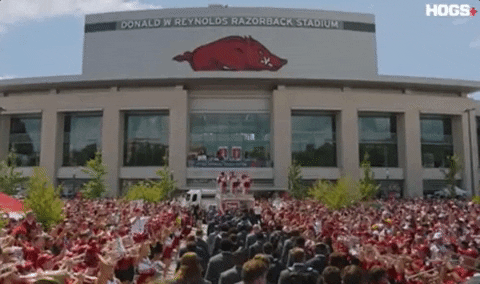 Razorbacks Players Walking Towards Their Stadium GIF