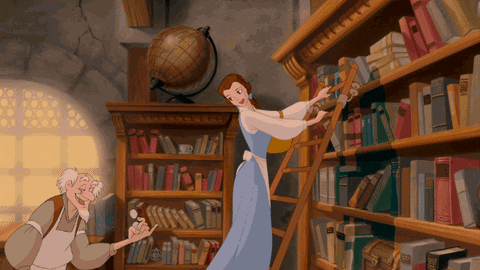 Reading Is Fundamental Belle Swinging In Library GIF