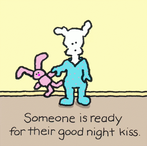 Ready for Good Night Kiss With Cartoon Rabbit