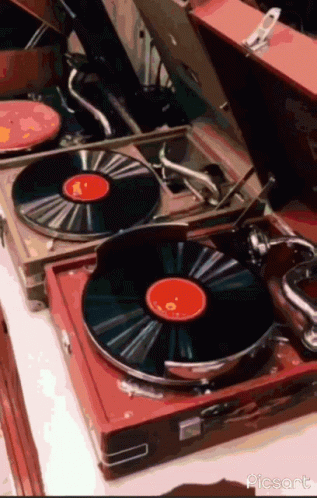 Record Player With Red Label Saying Columbia GIF