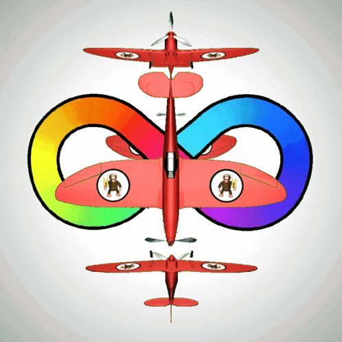 Red Airplane with Monkeys and Rainbow Circle