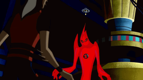 Red Alien With X on Chest and Arms