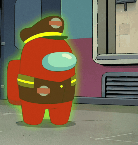 Red Among Us In Fireman Costume GIF