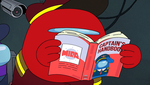 Red Among Us Reading Captain's Handbook GIF