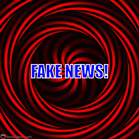 Red and Black Swirl With Fake News in Blue Letters