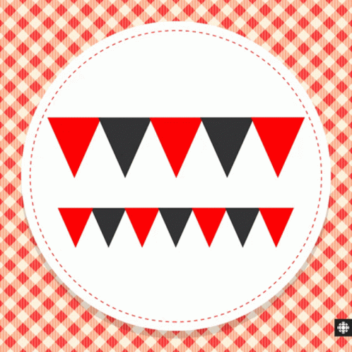 Red And Black Triangles In A White Circle On A Red And White Checkered Background GIF