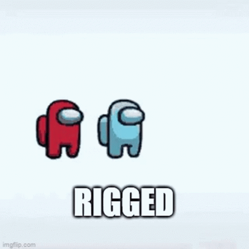 Red and Blue Among Us Character Holding Hammer