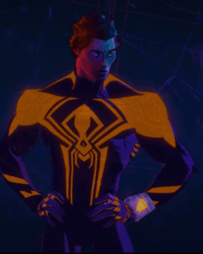 Red And Blue Superhero Man Before Large Screen GIF