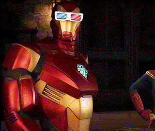 Red And Gold Iron Man Costume With 3D Glasses GIF