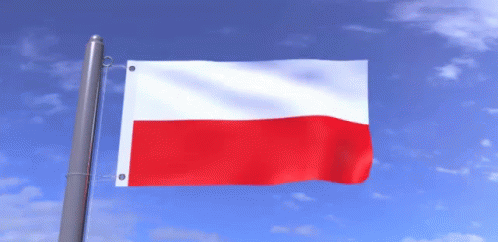 Red and White Flag Waving in Blue Sky